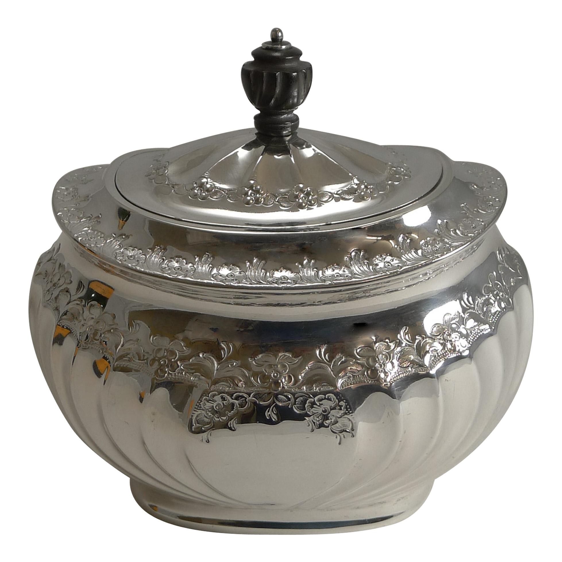 Grand English Silver Plated Tea Caddy by Atkin Brothers, Reg. 1889