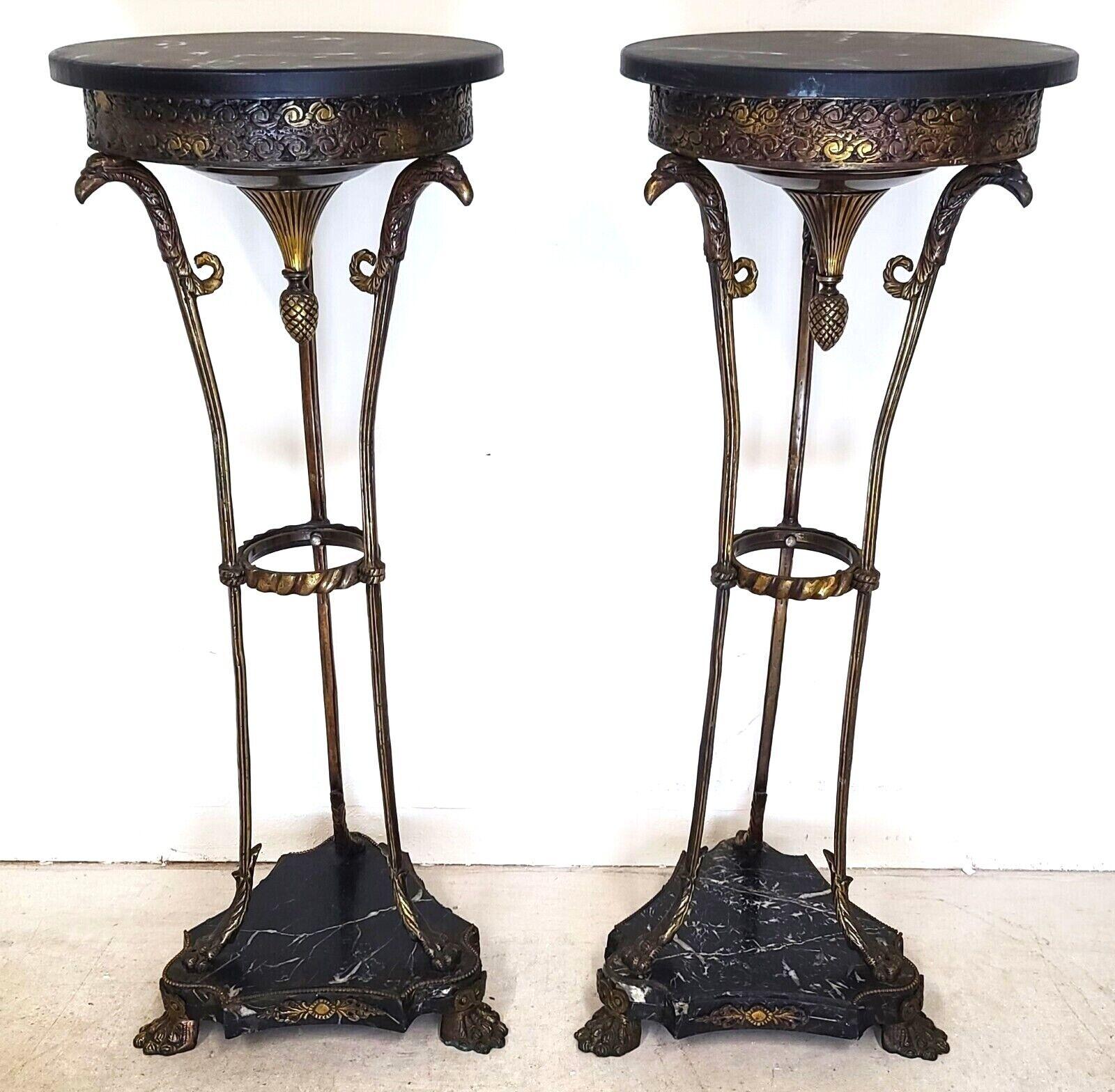 20th Century Grand Entrance Italian Brass Griffins & Marble Display Stands, a Pair For Sale
