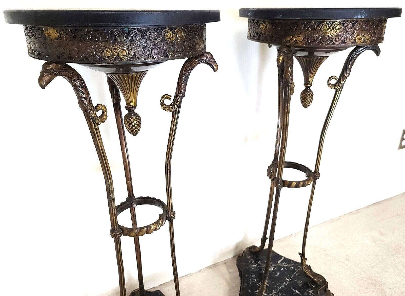Wood Grand Entrance Italian Brass Griffins & Marble Display Stands, a Pair For Sale
