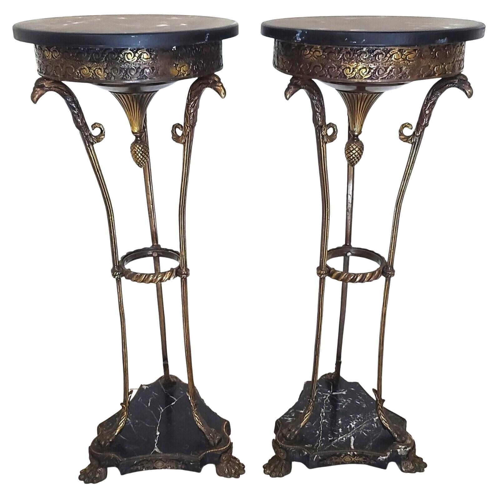 Grand Entrance Italian Brass Griffins & Marble Display Stands, a Pair For Sale