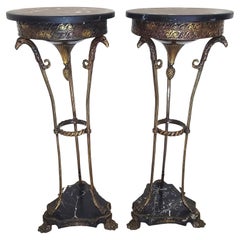 Vintage Grand Entrance Italian Brass Griffins & Marble Display Stands, a Pair