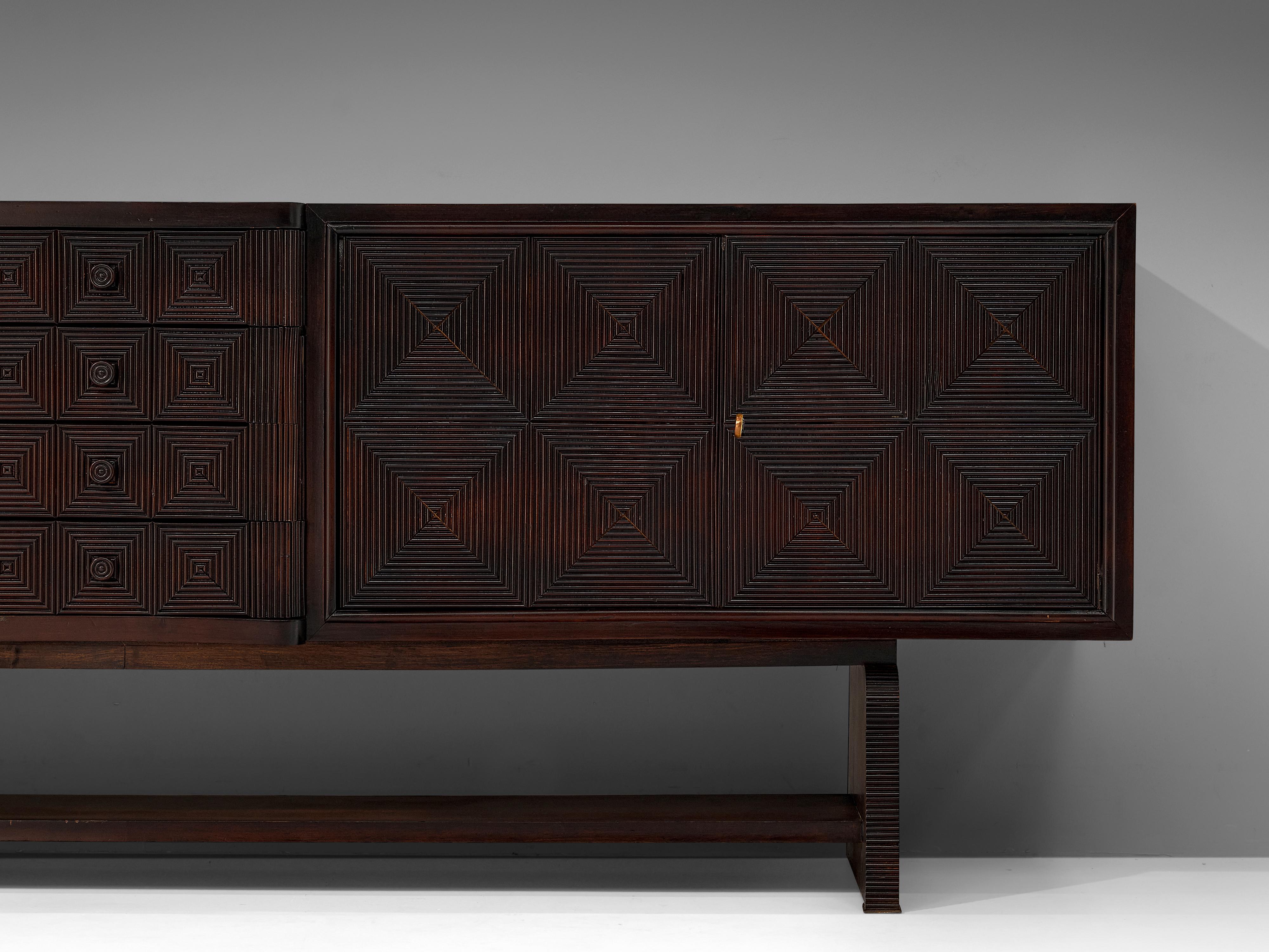 Grand European Sideboard in Stained Wood with Carved Doors 2
