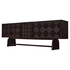 Grand European Sideboard in Stained Wood with Carved Doors