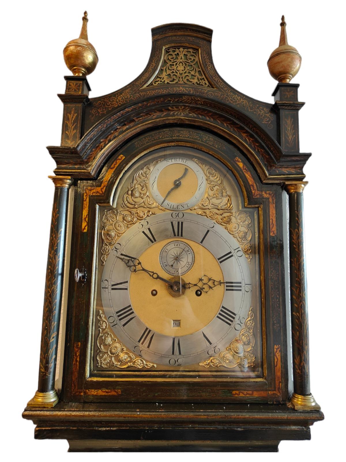 English Grand Father Case Clock with Chinese Figures 19th Century For Sale