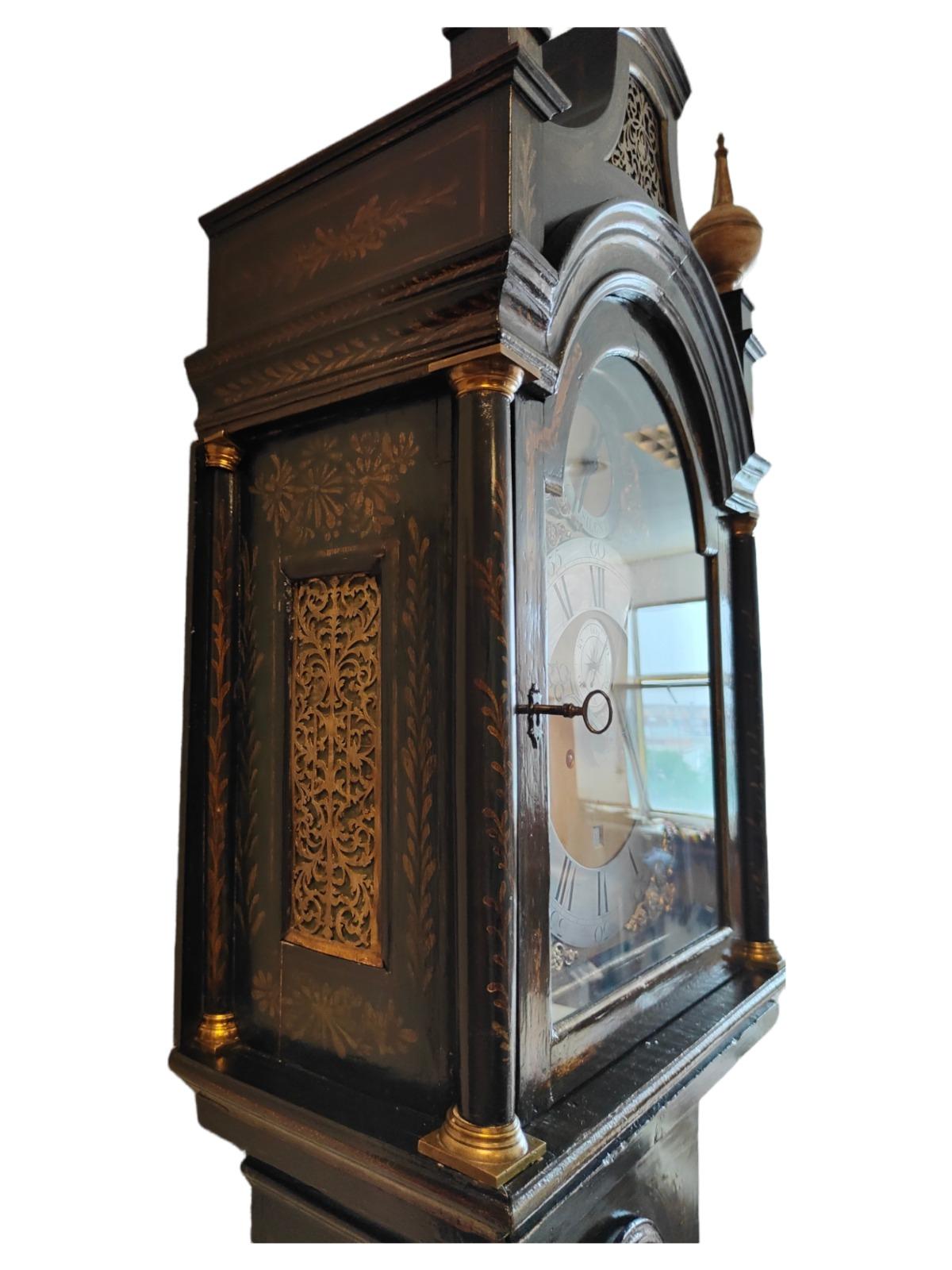 Hand-Crafted Grand Father Case Clock with Chinese Figures 19th Century For Sale