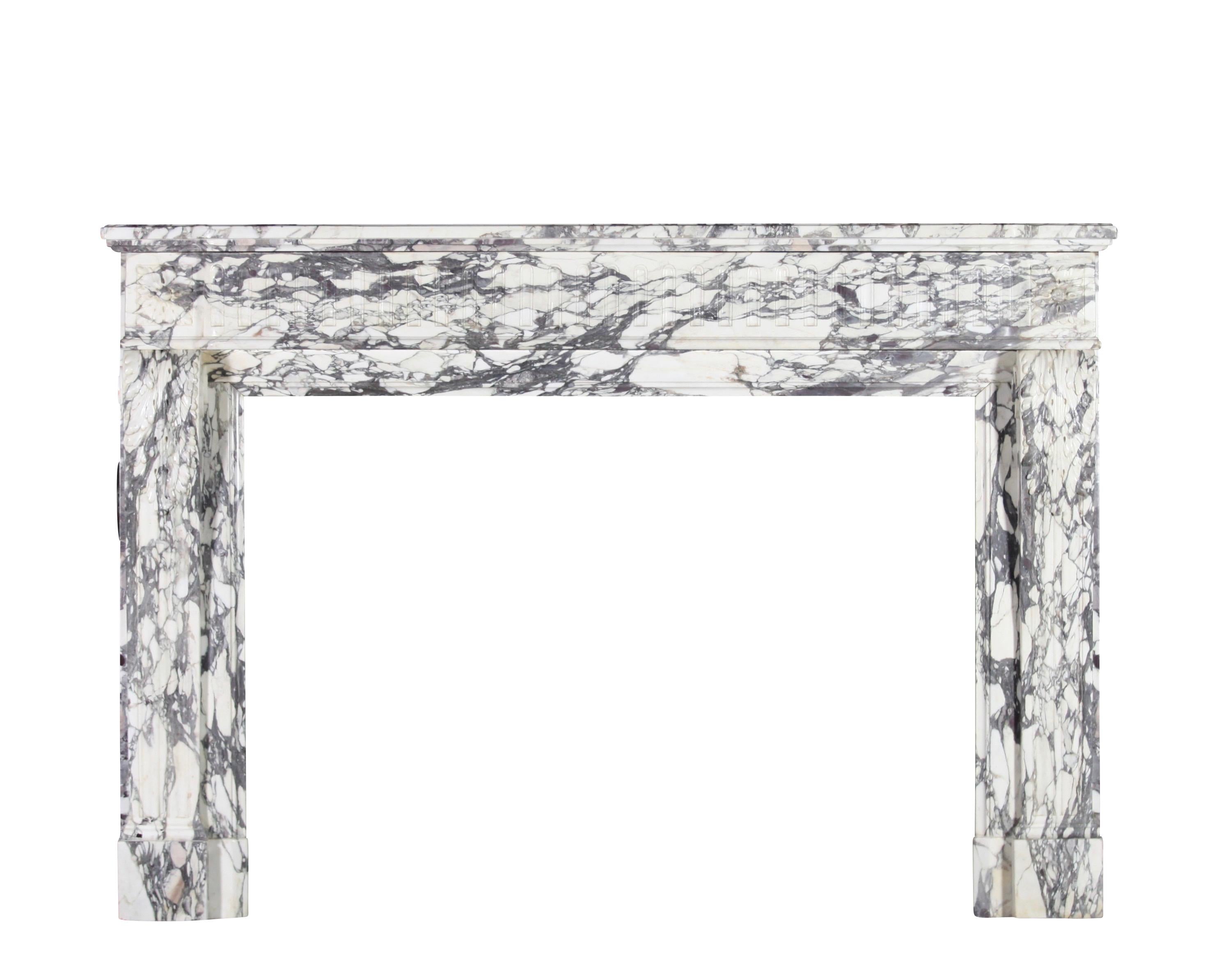 This fabulous vintage fireplace mantle is in a great condition. Perfect match for room with lot s of light. The rich violet marble makes it workable in a classic as well as in a contemporary and timeless interior to match with contemporary and