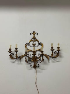 Grand Florentine Style Gilt Metal 7-Arm Sconce, 80cm Width, Mid-20th Century