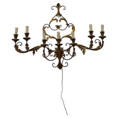 Grand Florentine Style Gilt Metal 7-Arm Sconce, 80cm Width, Mid-20th Century
