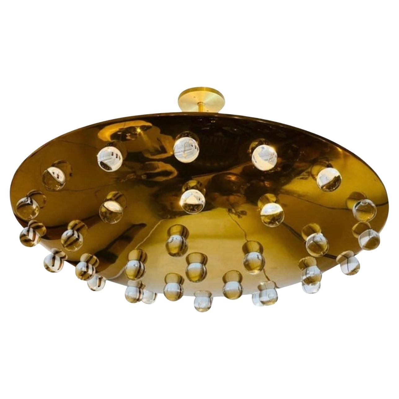 Grand French 1960s Crystal Flush Ceiling Light, Midcentury