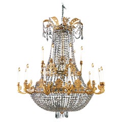 Antique Grand French 19th Century Empire Bronze d’Ore and Crystal Chandelier