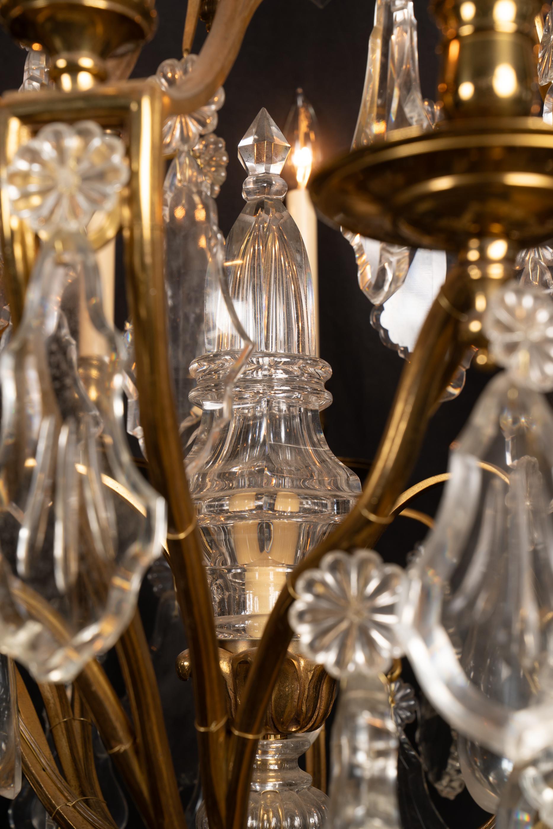 Gold Plate Grand French 19th Century Louis XV Bronze d’Ore and Crystal Chandelier For Sale