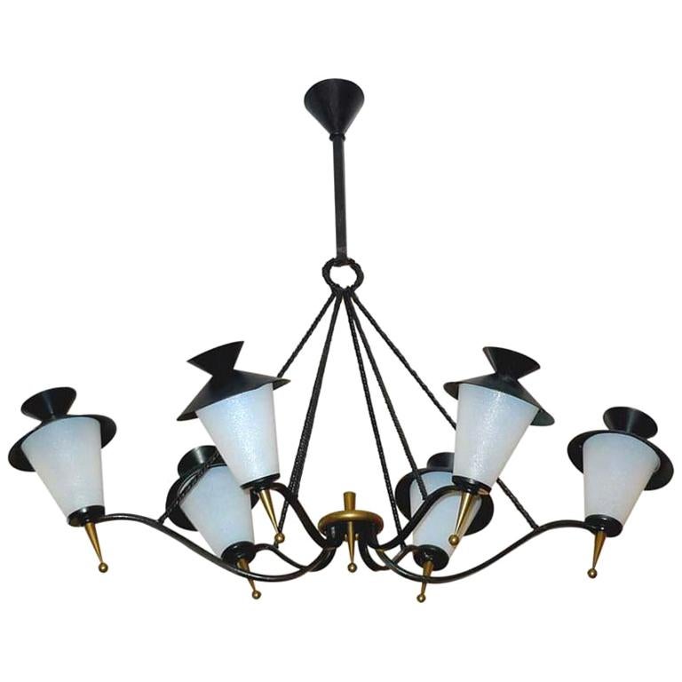 Grand French 6 Lantern Chandelier by Arlus (Pair) For Sale