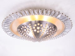 Grand French Sunburst Crystal Flush Mount Chandelier, Art Deco 1940s