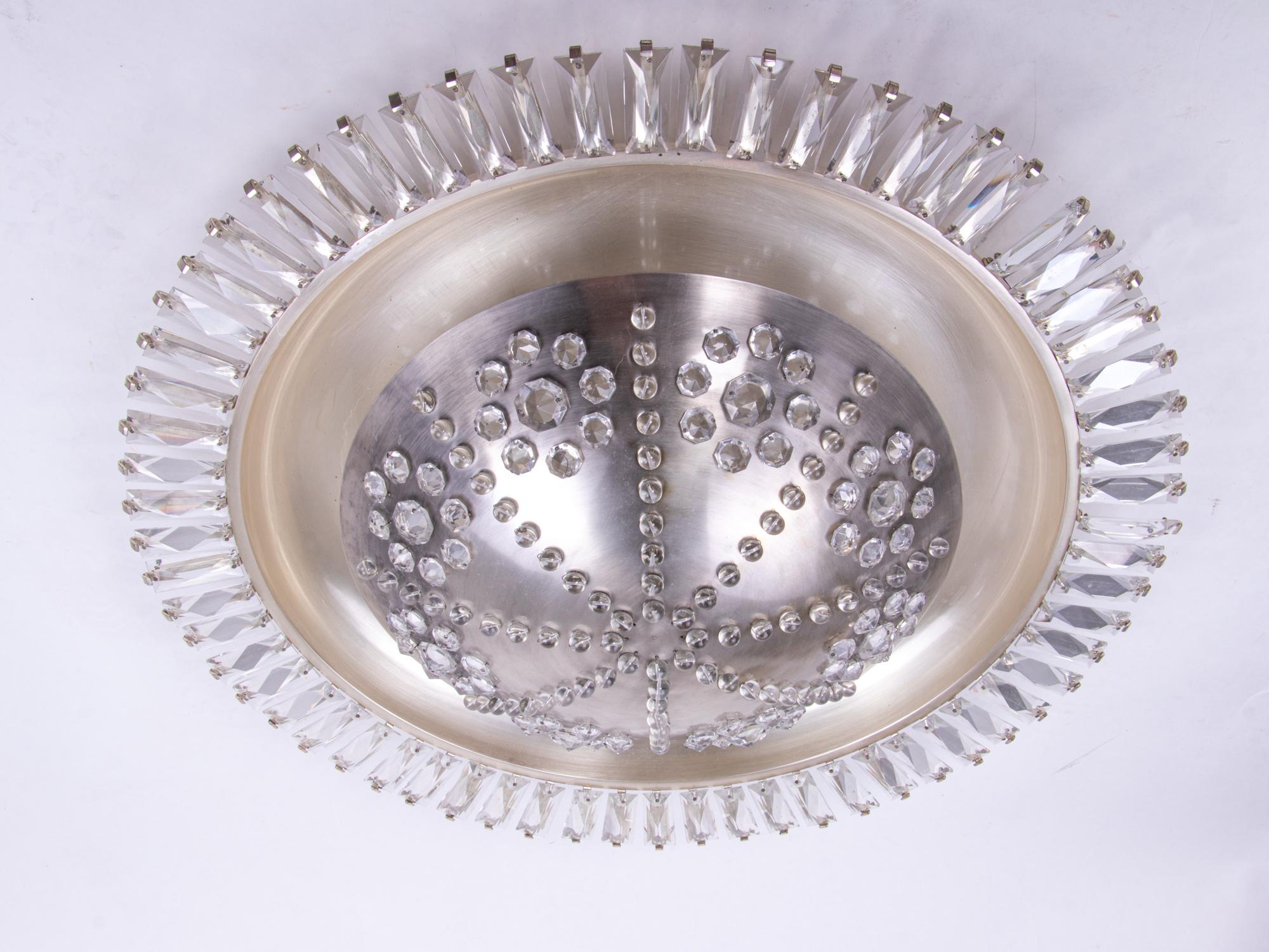 Cristal Grand lustre français encastré en cristal Sunburst, Art déco, années 1940 en vente
