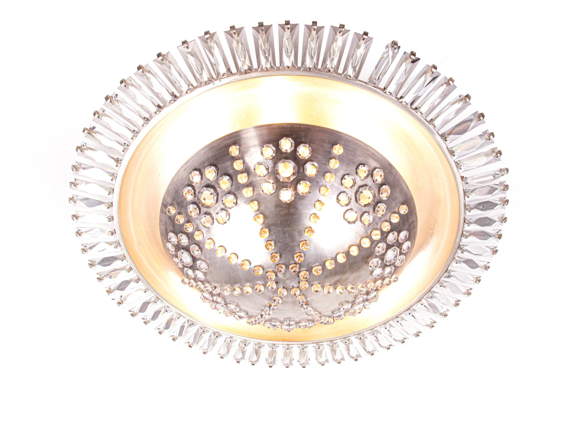 Grand lustre français encastré en cristal Sunburst, Art déco, années 1940 en vente 2