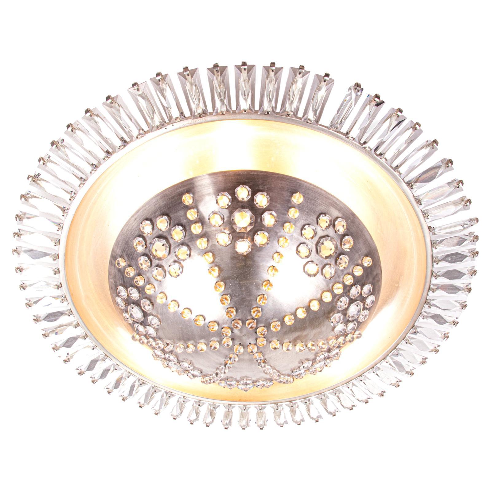 Grand French Sunburst-Kristall-Kronleuchter, Einbaubeleuchtung, Art déco, 1940er Jahre