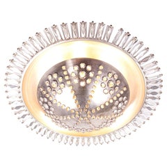 Grande lampadario francese a incasso in cristallo a raggiera, Art Deco anni '40