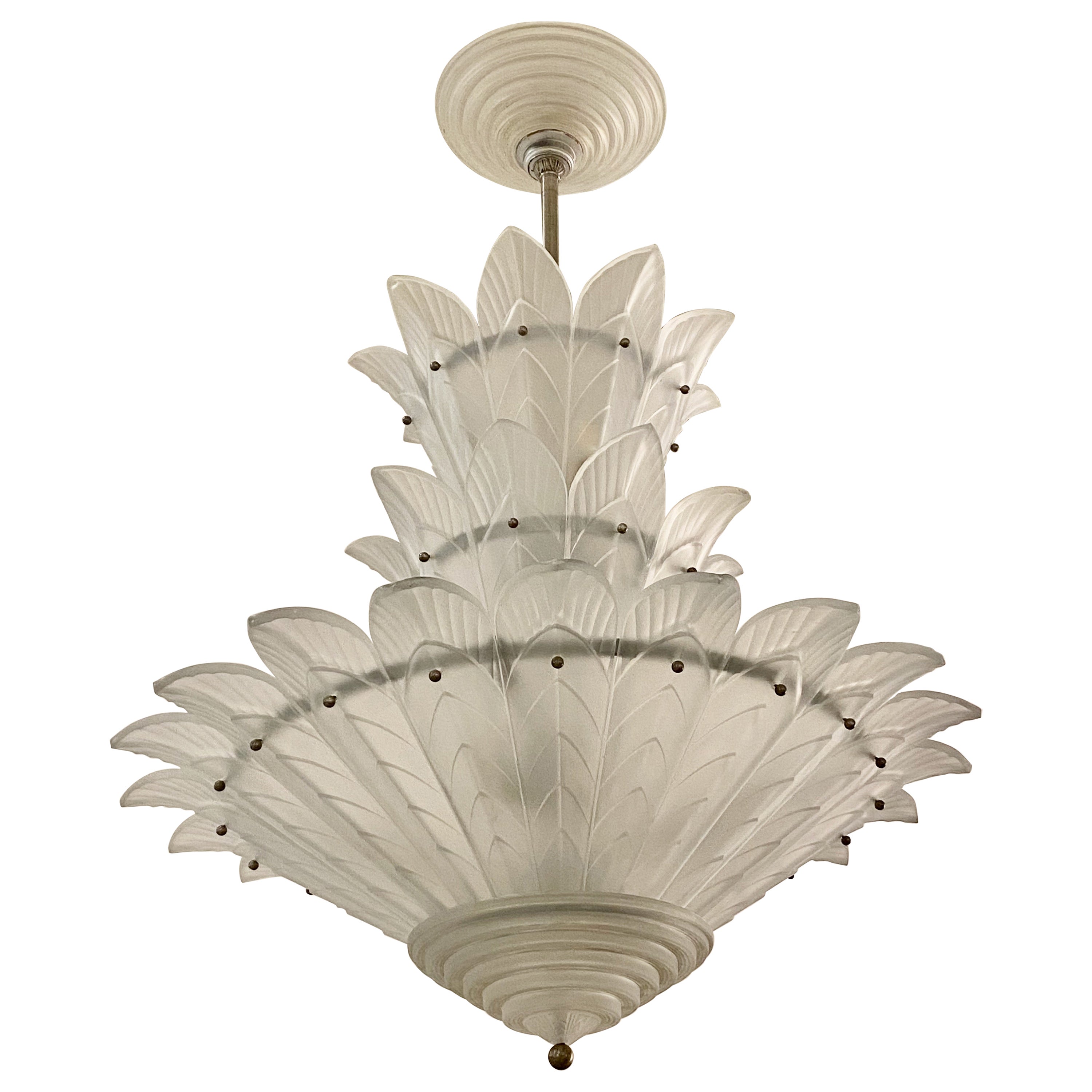 Grand lustre Art Déco français à trois étages signé Sabino