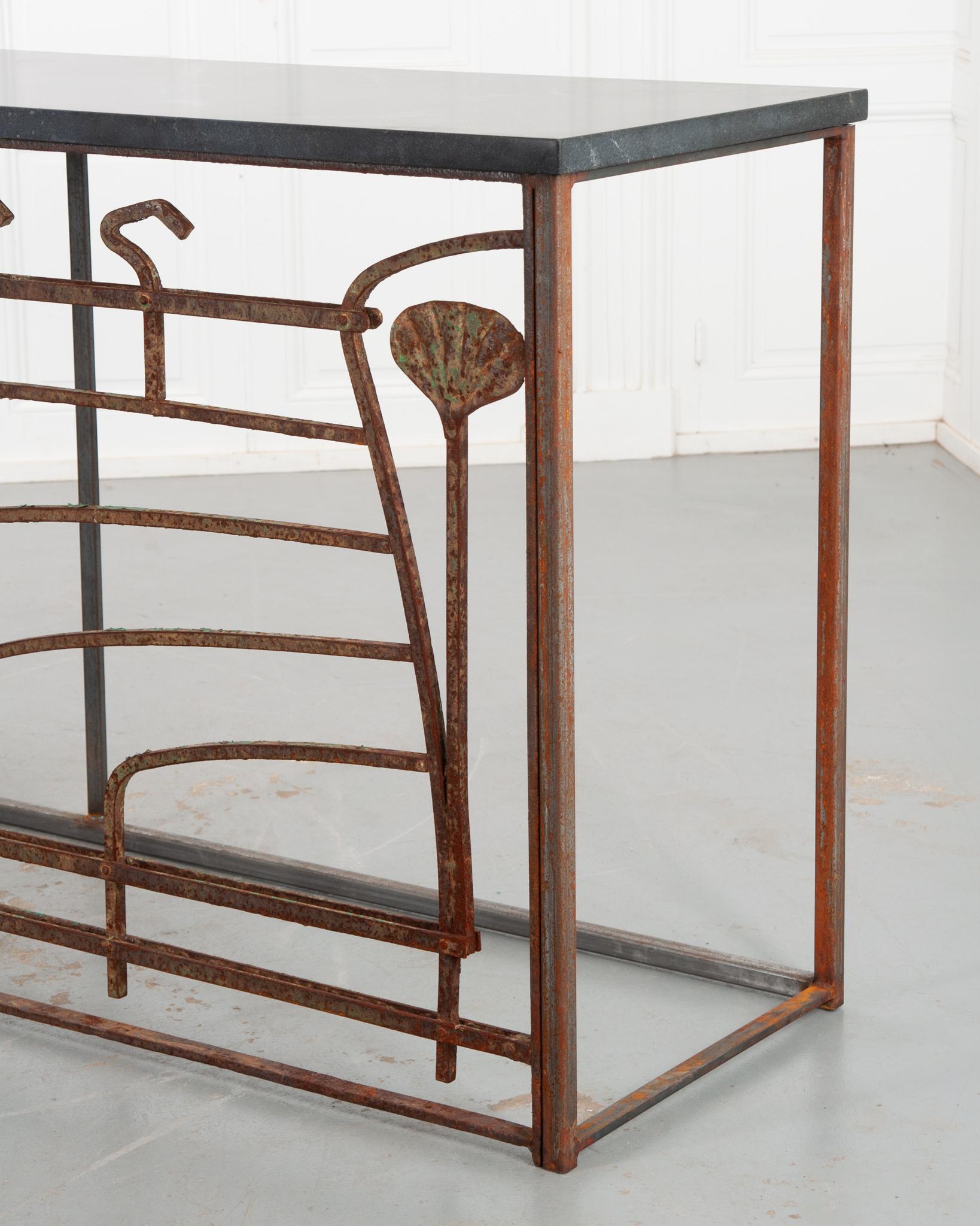 Grand French Art Nouveau Iron & Stone Console For Sale 5