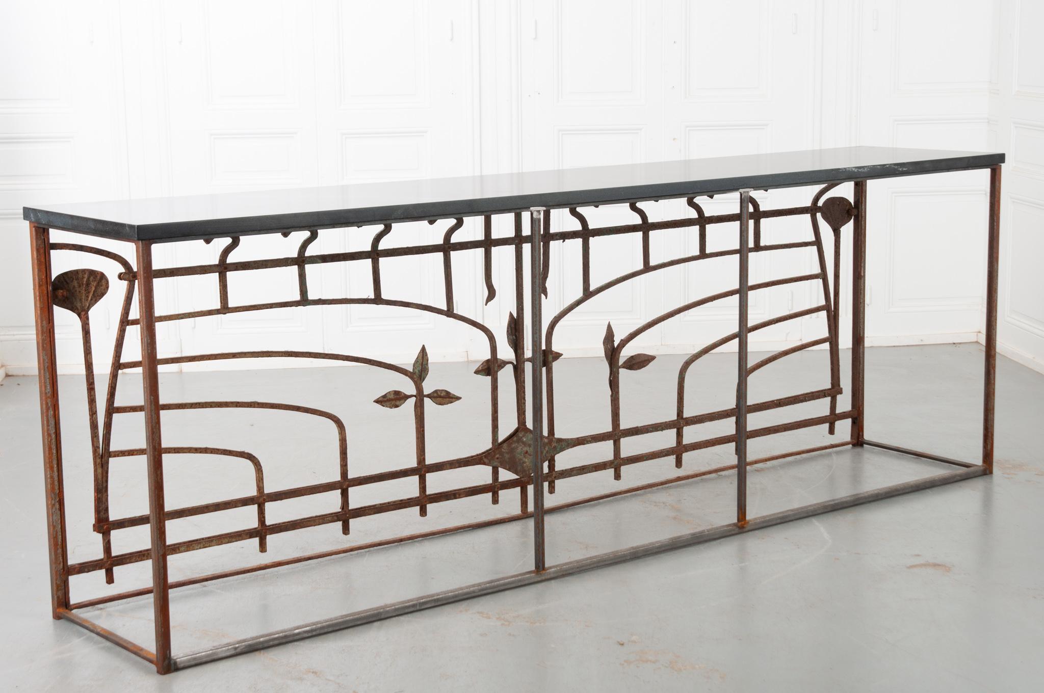 Grand French Art Nouveau Iron & Stone Console For Sale 7