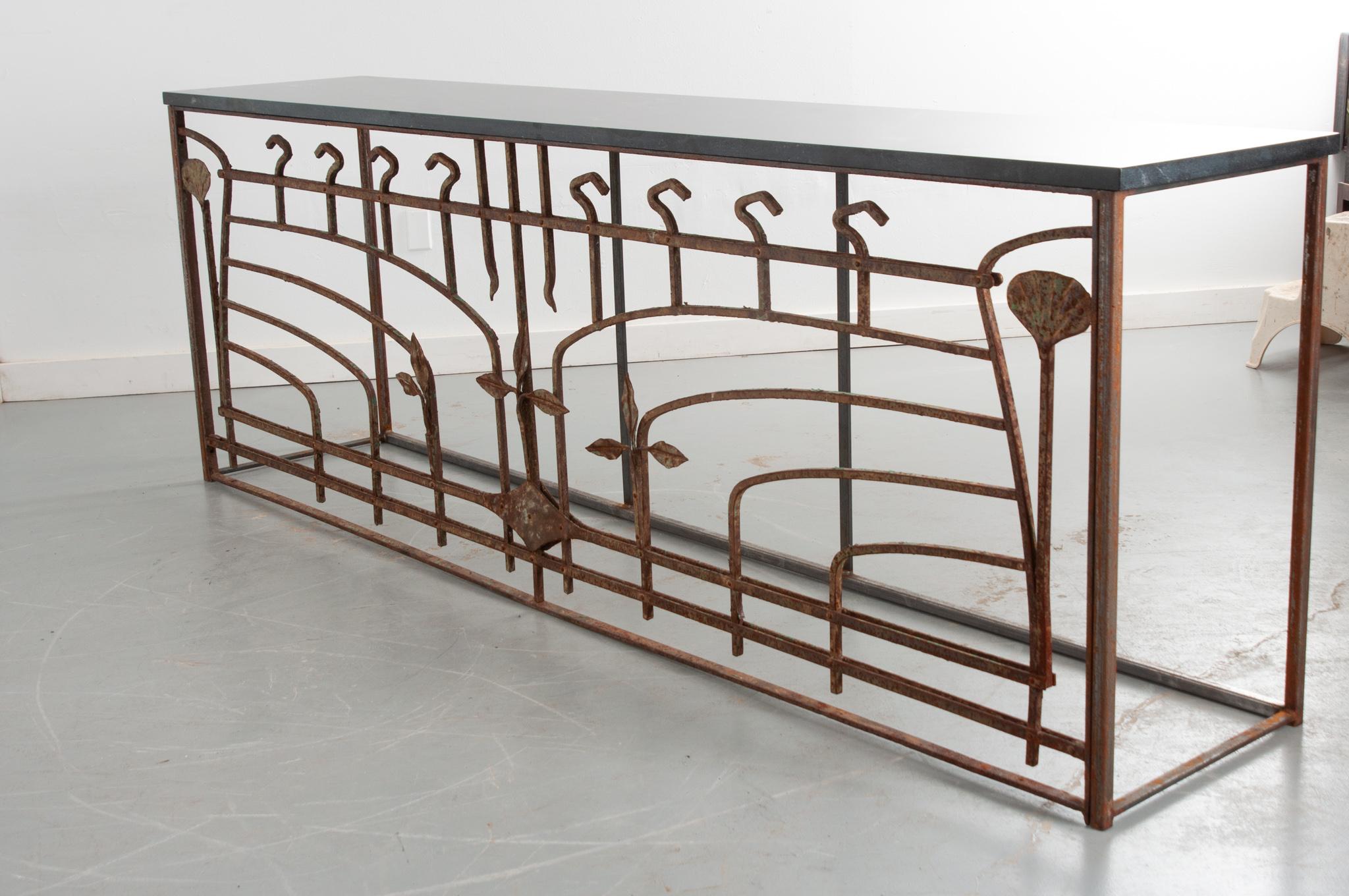 Grand French Art Nouveau Iron & Stone Console For Sale 8