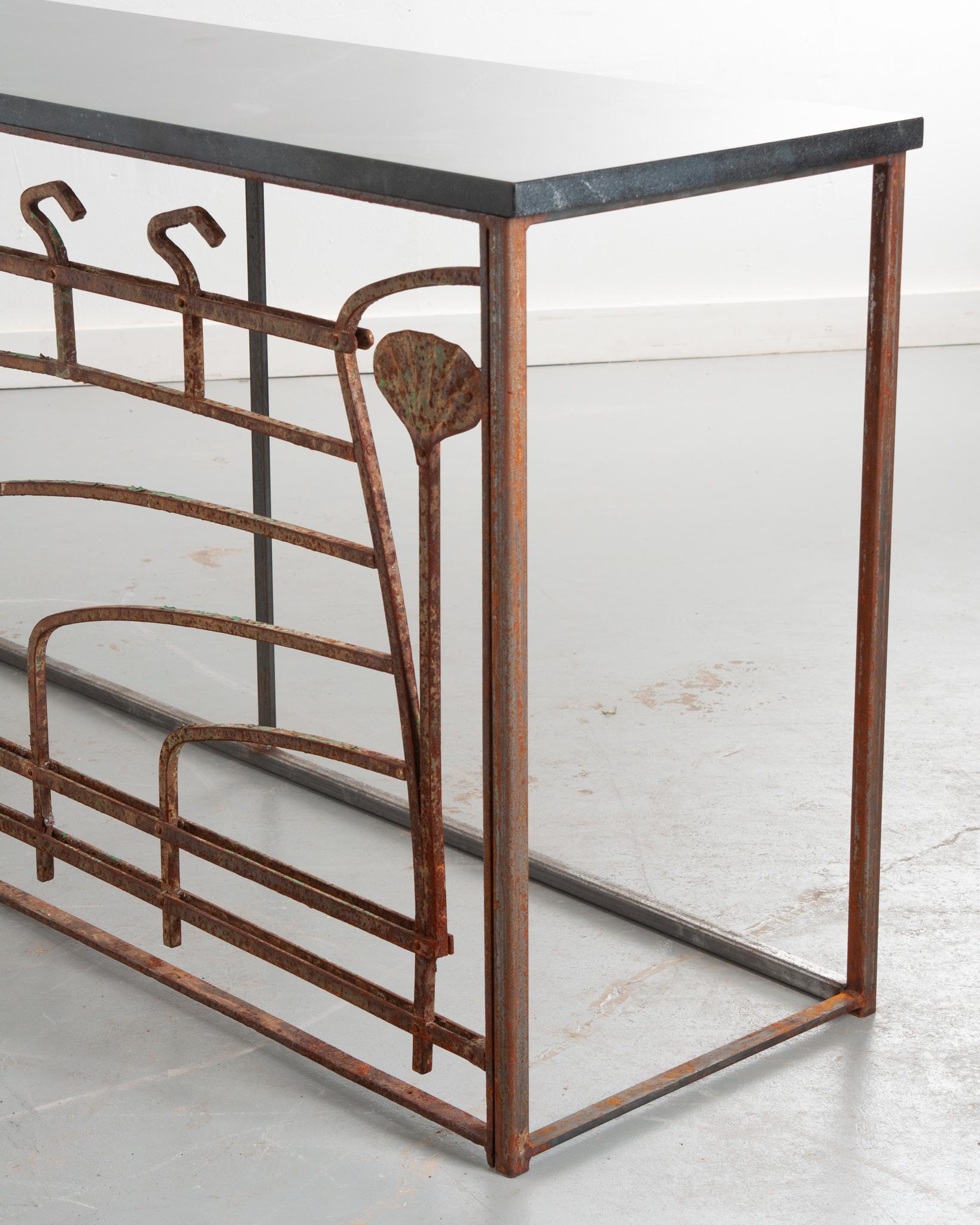 Grand French Art Nouveau Iron & Stone Console For Sale 9