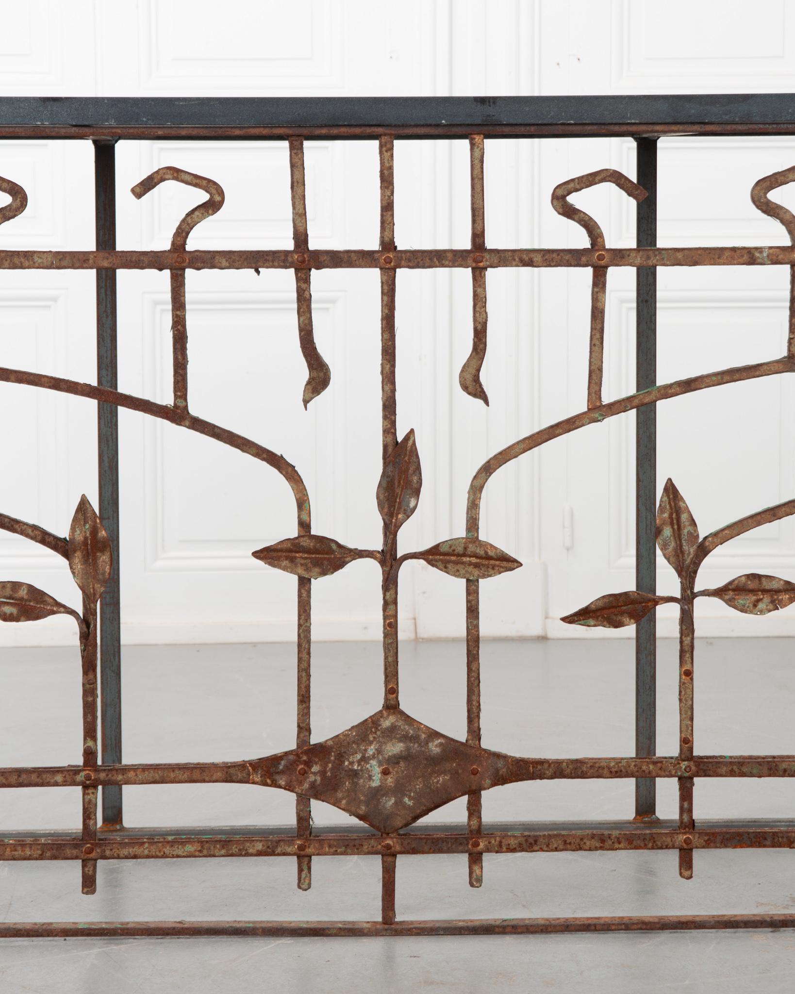 Grand French Art Nouveau Iron & Stone Console In Good Condition For Sale In Baton Rouge, LA