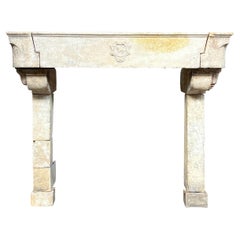 Grand French Cottage Chateau Fireplace In Limestone With Lion Detail