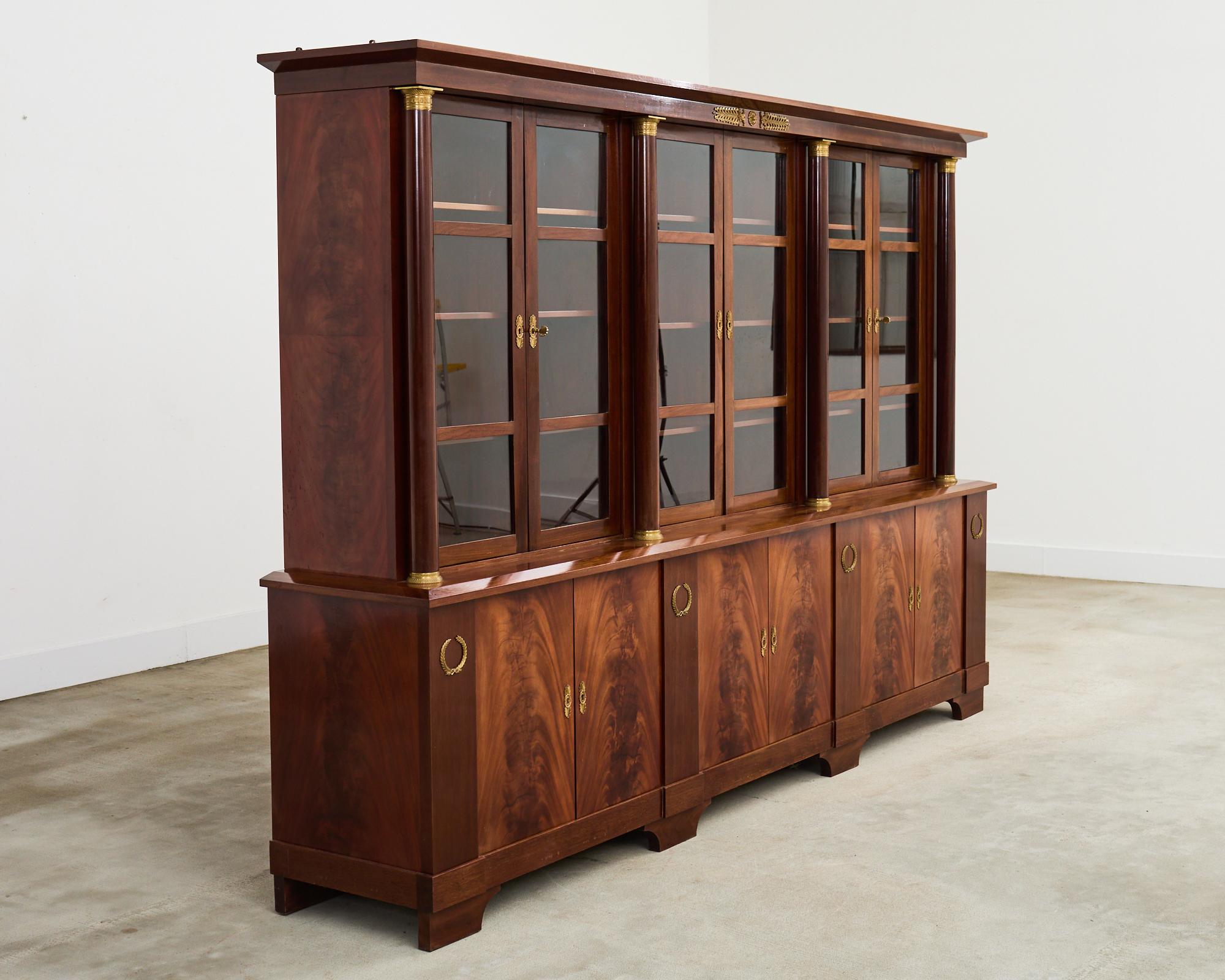 Patinated Grand French Empire Style Bronze Mahogany Bibliotheque Bookcase For Sale