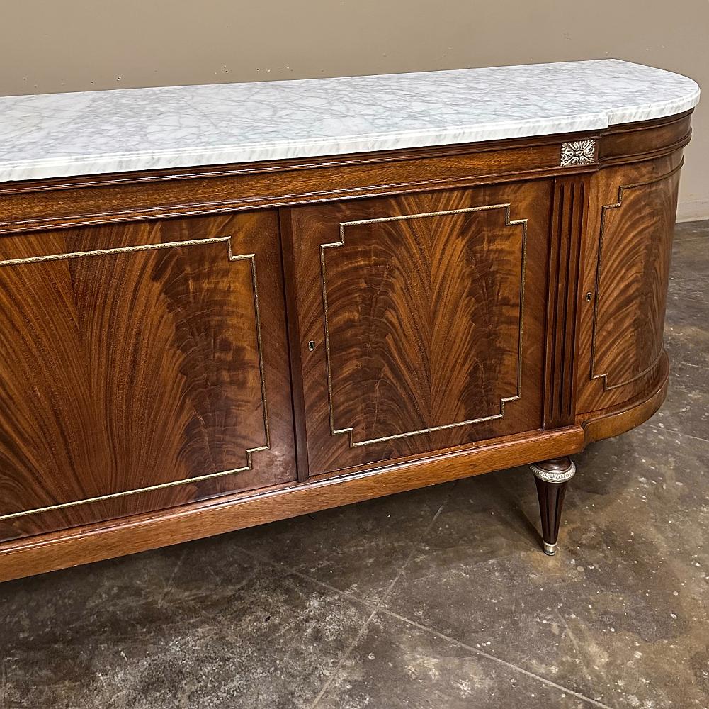 Grand French Louis XVI Flame Mahogany Buffet with Carrara Marble For Sale 8
