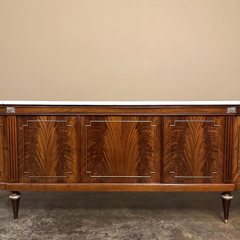 Grand French Louis XVI Flame Mahogany Buffet with Carrara Marble For Sale 9