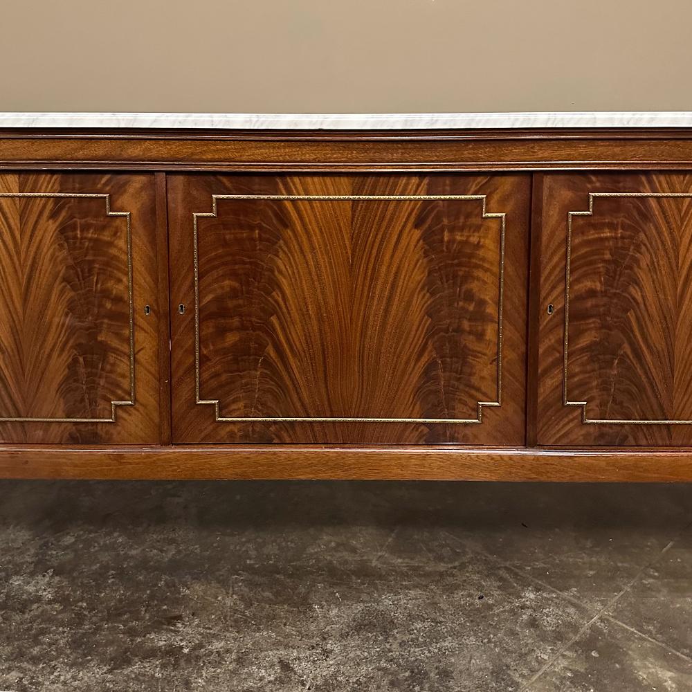 Grand French Louis XVI Flame Mahogany Buffet with Carrara Marble For Sale 12