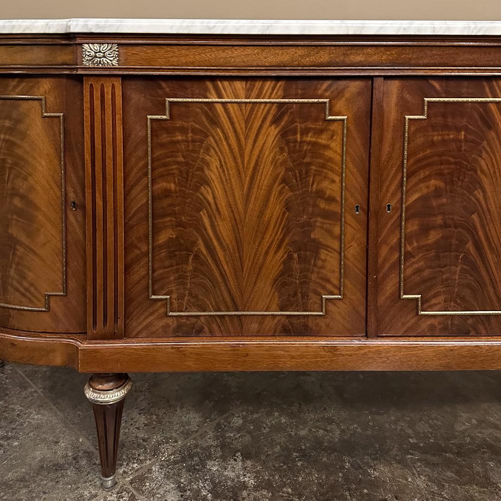 Grand French Louis XVI Flame Mahogany Buffet with Carrara Marble For Sale 13