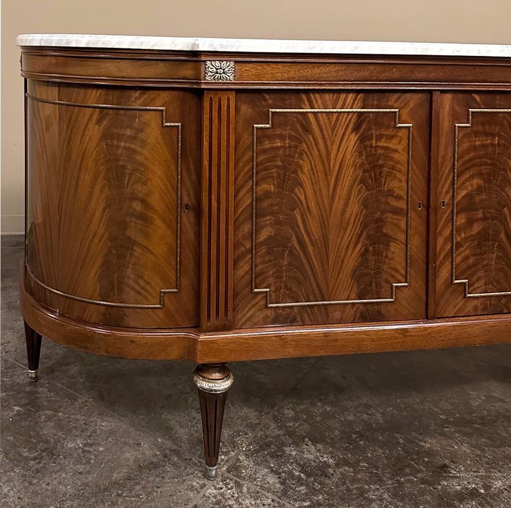 Grand French Louis XVI Flame Mahogany Buffet with Carrara Marble For Sale 14