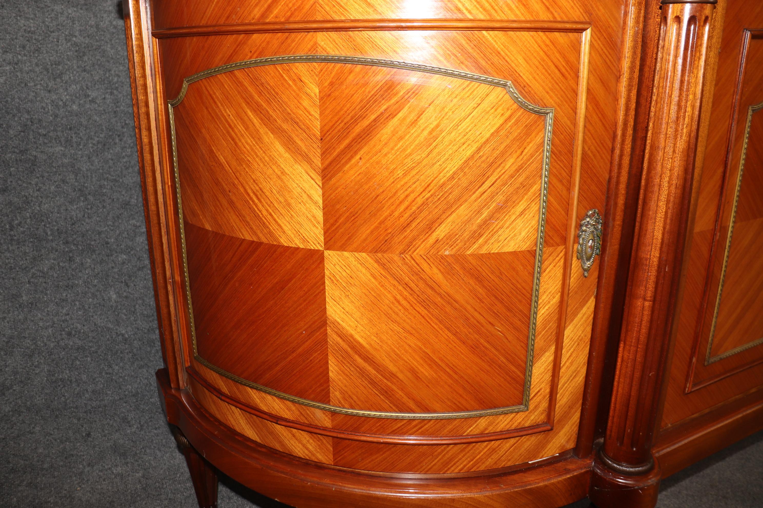 Grand French Louis XVI Kingwood Brass trimmed Demilune Marble Top Sideboard For Sale 7