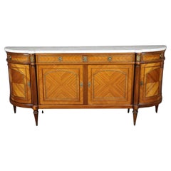 Grand buffet français Louis XVI en bois de roi garni de laiton et plateau en marbre de Demilune