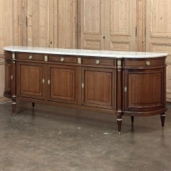 Großes französisches Louis XVI-Mahagoni-Buffet mit Carrara-Marmor und runden Seiten