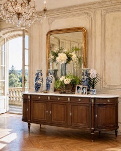 Grand French Louis XVI Mahogany Round-Sided Buffet with Carrara Marble