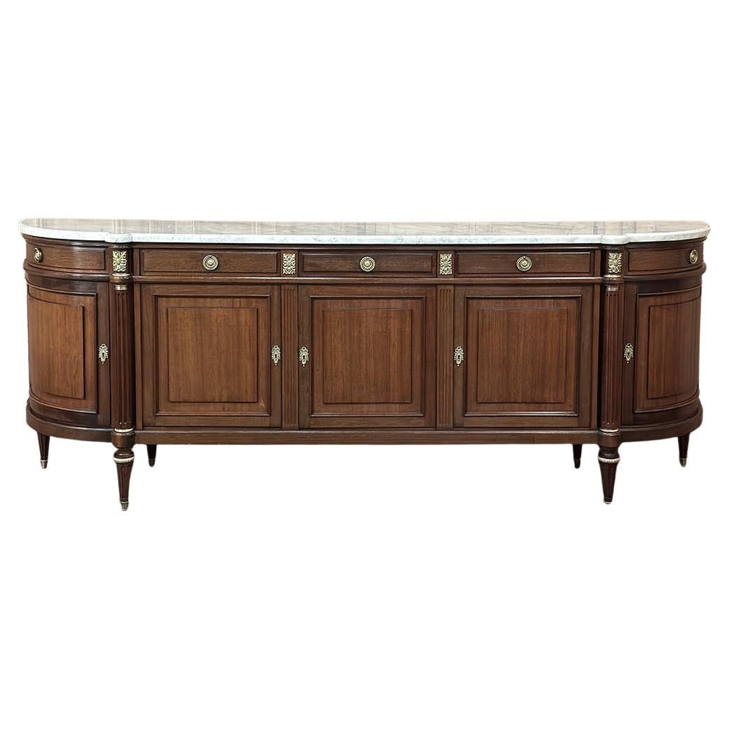 Grand French Louis XVI Mahogany Round-Sided Buffet con marmo di Carrara