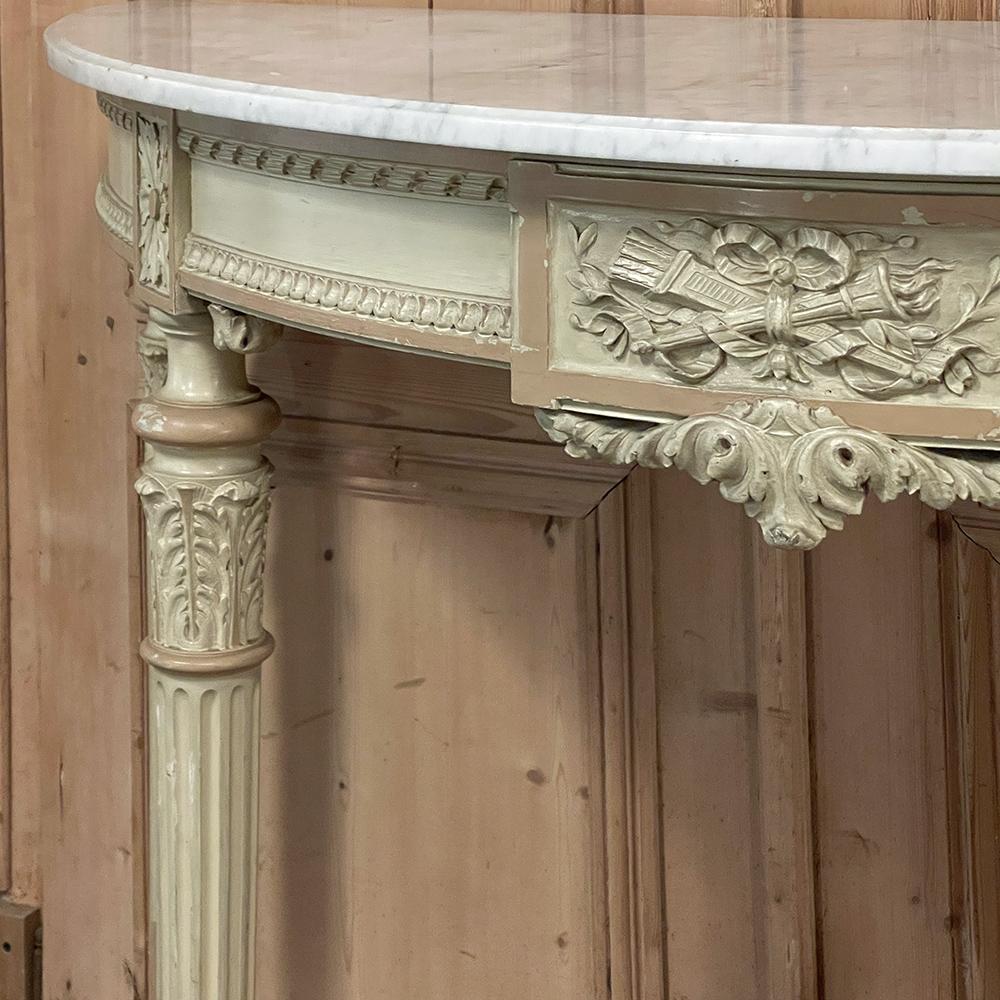 Grand French Louis XVI Painted Demilune Console with Carrara Marble Top For Sale 12