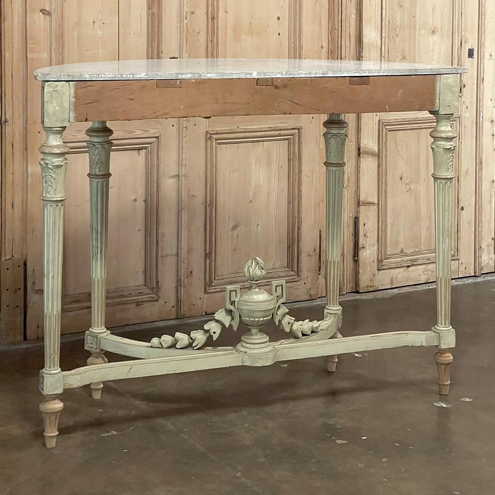 Grand French Louis XVI Painted Demilune Console with Carrara Marble Top For Sale 13