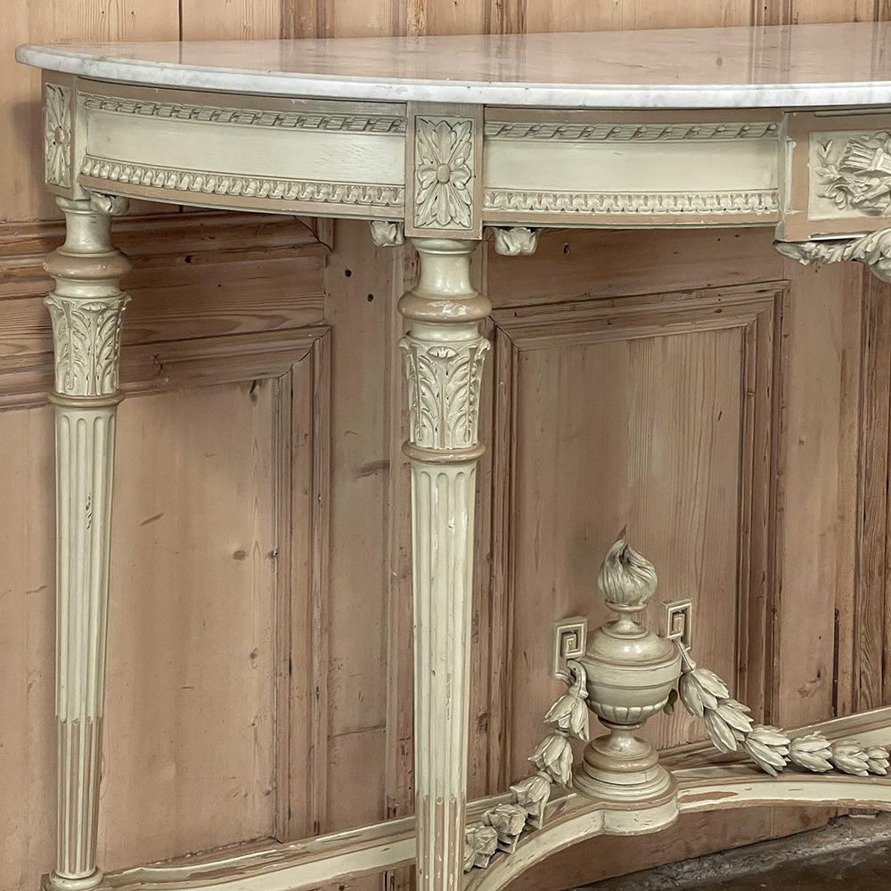 Grand French Louis XVI Painted Demilune Console with Carrara Marble Top For Sale 3