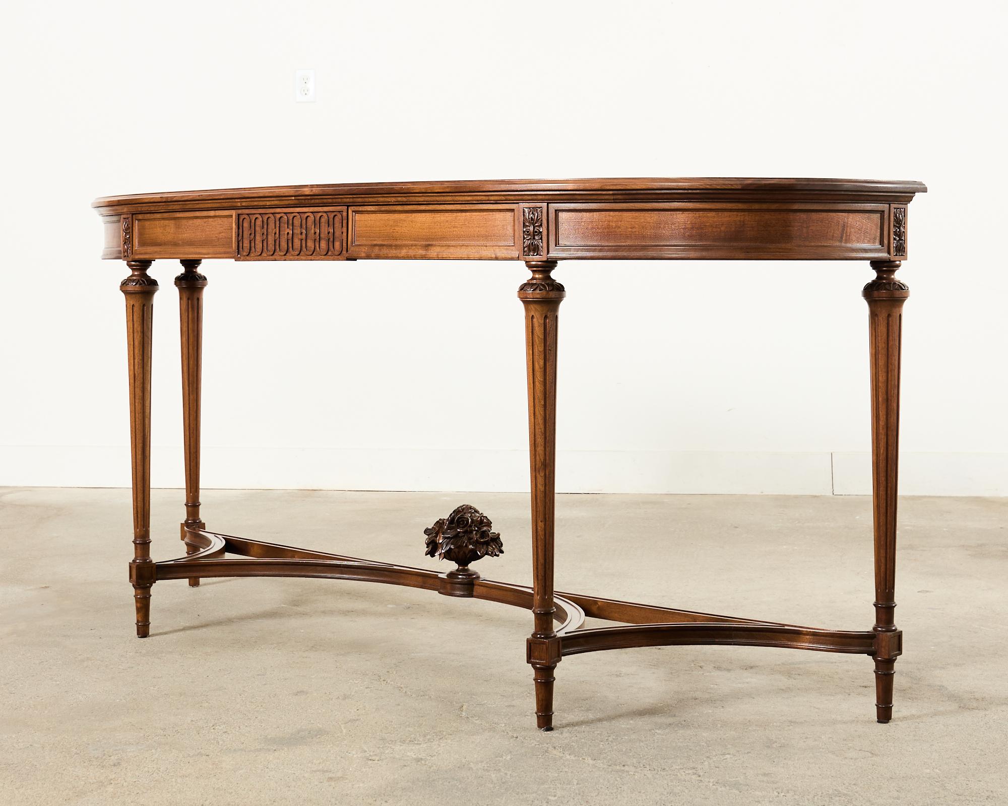 Hand-Crafted Grand French Louis XVI Style Mahogany Demilune Console Server For Sale
