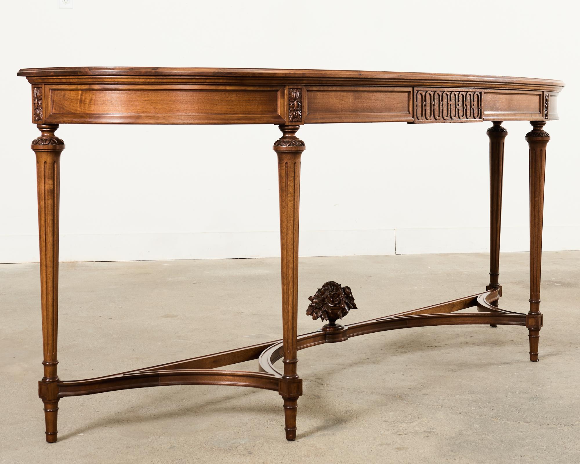 20th Century Grand French Louis XVI Style Mahogany Demilune Console Server For Sale