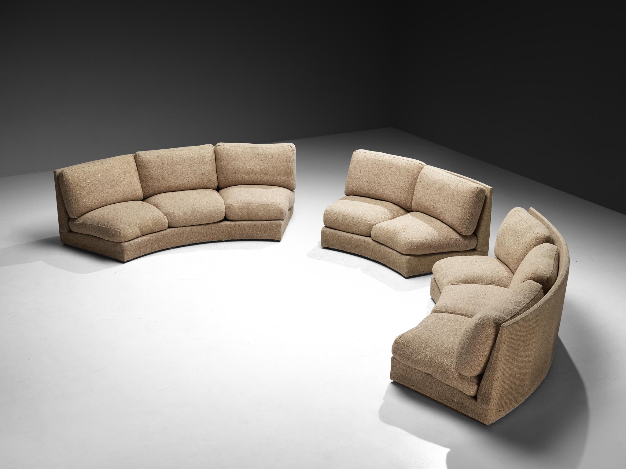 Grand Canapé Modulaire Moderne Français du Milieu du Siècle en Laine Beige 515cm/202.76in en vente 5