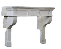 Hand-Carved Grand French Limestone Fireplace, Louis XIII Style