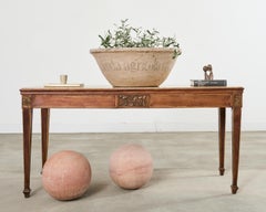 Gran Mesa Consola o Biblioteca Neoclásica Francesa con Tapa de Mármol