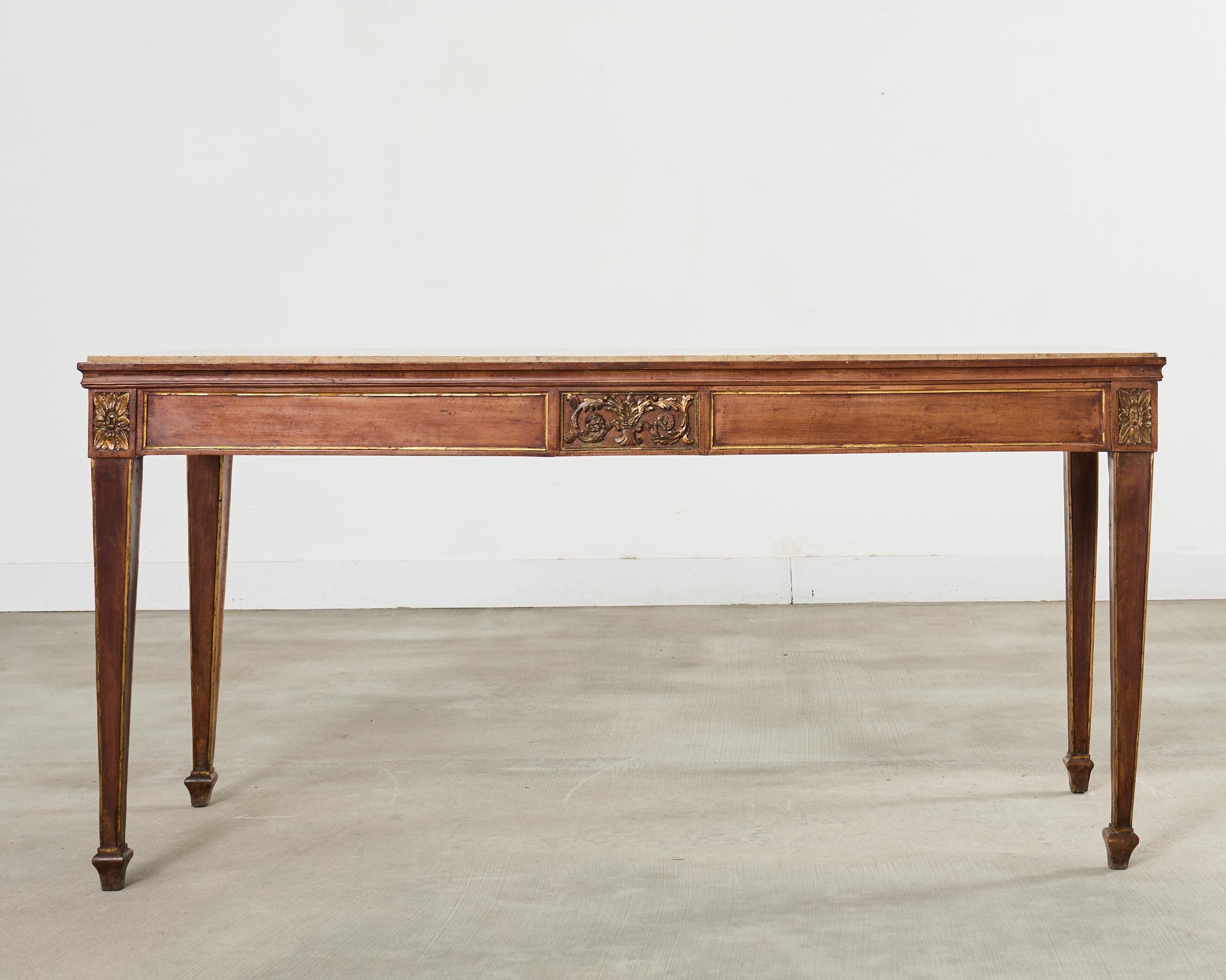 Hand-Crafted Grand French Neoclassical Marble Top Library or Console Table For Sale