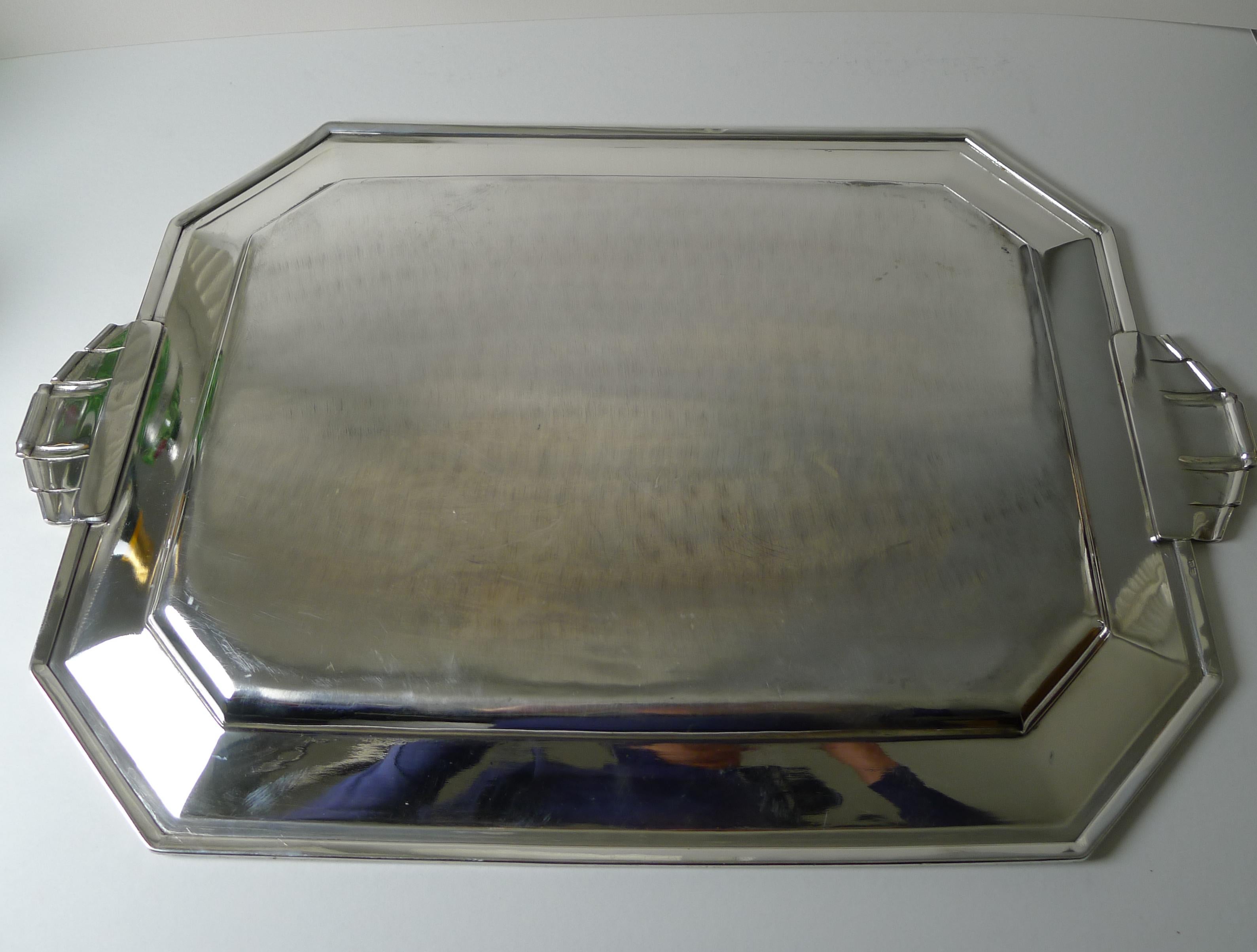 Grand French Silver Plated Drinks Tray by Saglier Freres, Paris, Art Deco For Sale 1