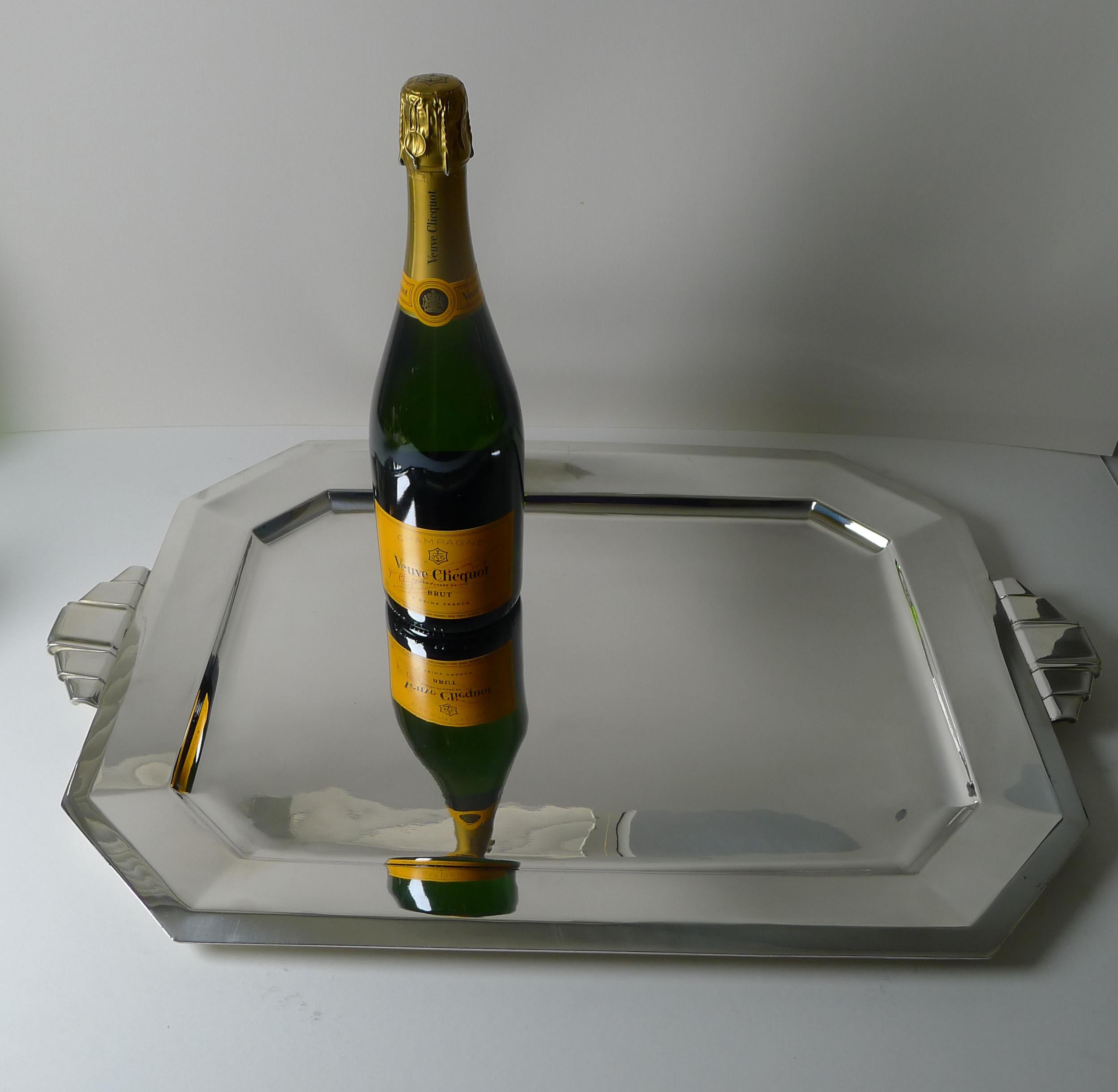Grand French Silver Plated Drinks Tray by Saglier Freres, Paris, Art Deco For Sale 4